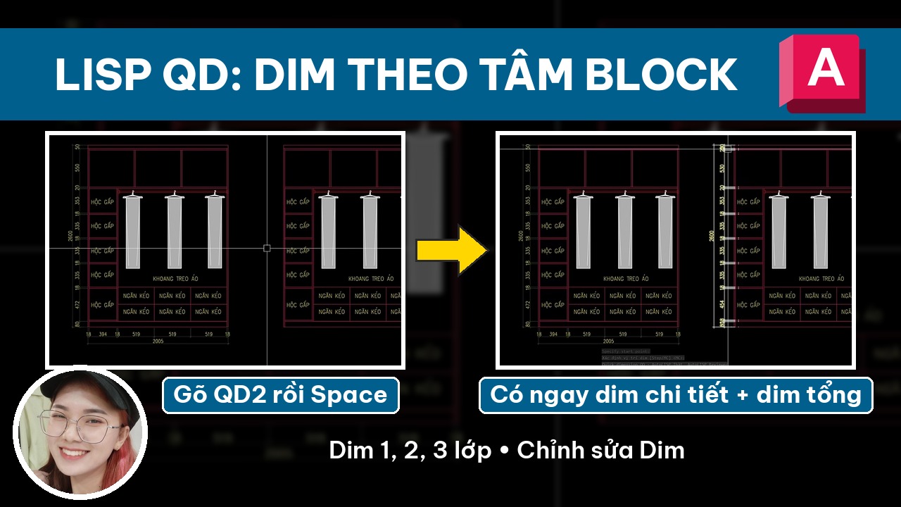 Ảnh bìa bài viết lisp QD dim nhanh theo tâm block trong AutoCAD
