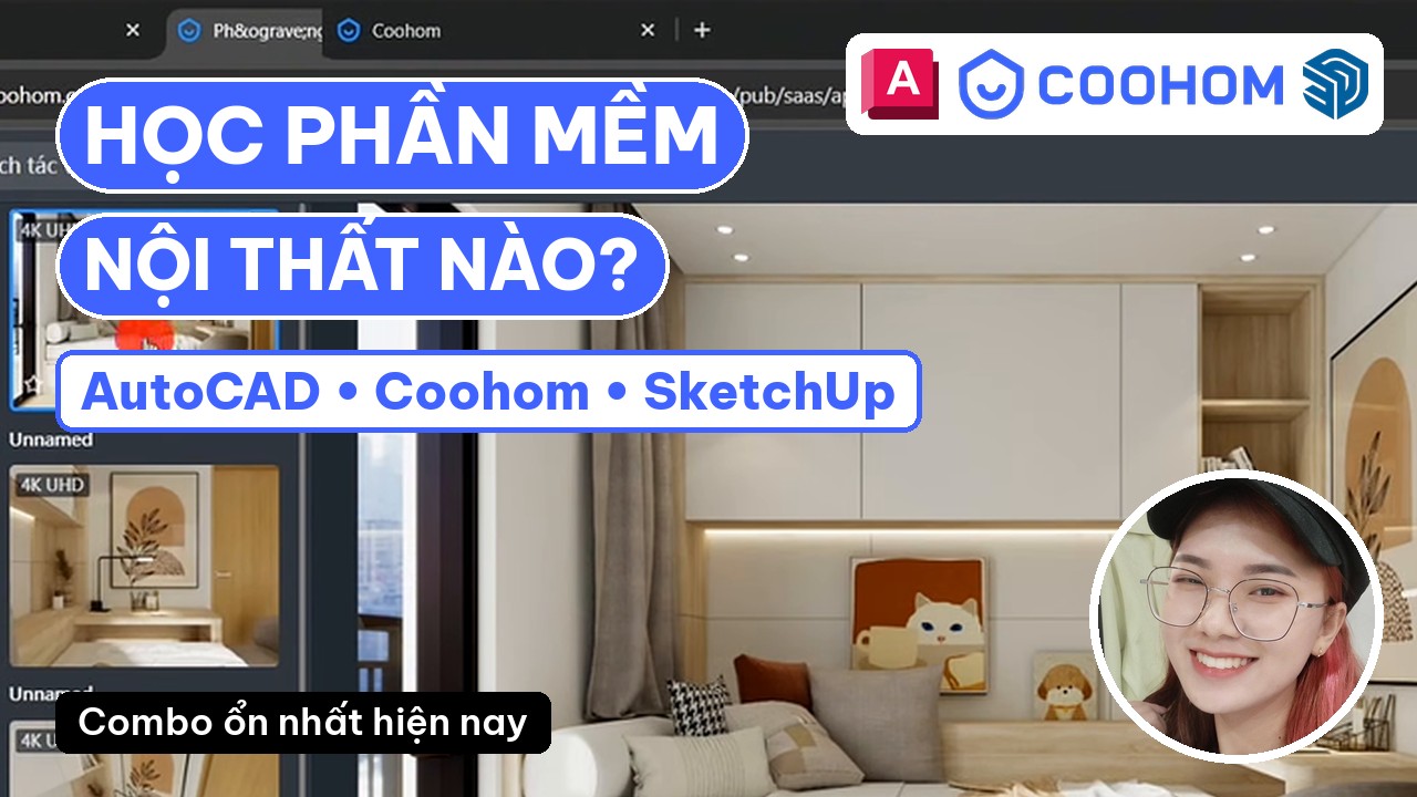 Ảnh bìa bài viết học phần mềm nội thất AutoCAD, Coohom, SketchUp