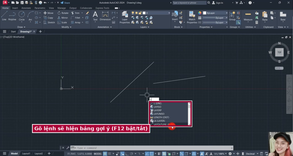 Bảng gợi ý lệnh AutoCAD khi gõ lệnh, bật tắt bằng F12