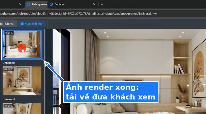 Ảnh render 4K trong Coohom để tải về gửi khách