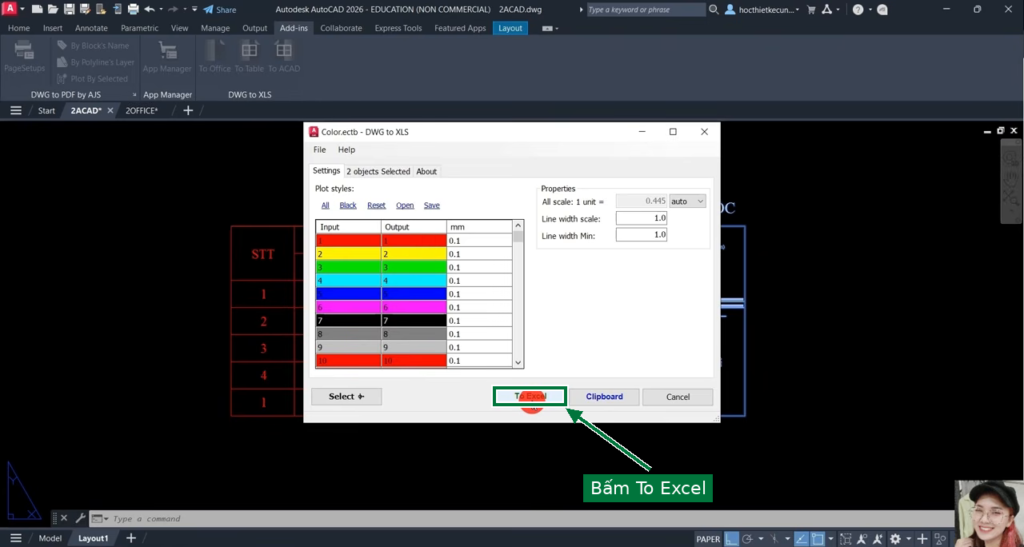 Lisp D2X bấm To Excel chuyển hình vẽ AutoCAD sang Excel