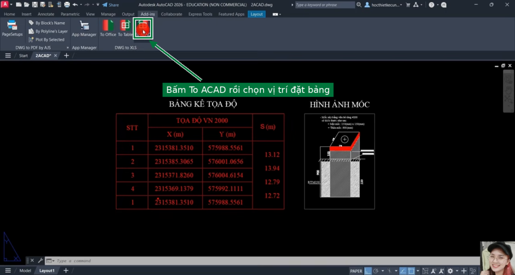 Lisp D2X bấm To ACAD đưa bảng Excel vào AutoCAD
