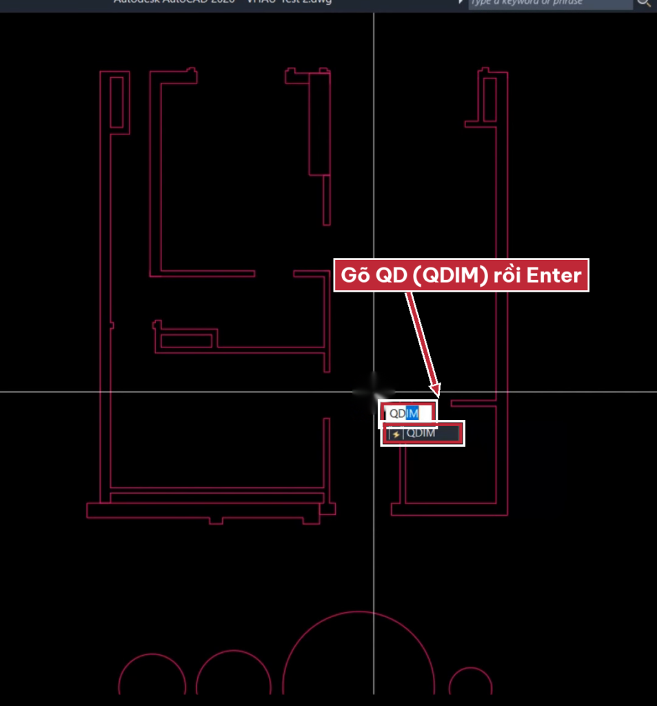 Gõ lệnh QD QDIM trong AutoCAD để dim nhanh