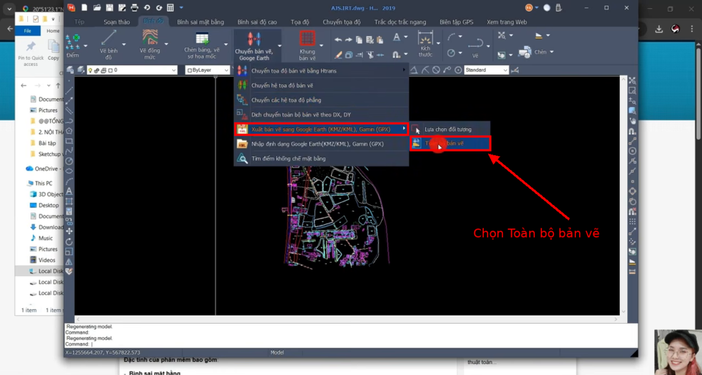 Xuất bản vẽ AutoCAD sang Google Earth bằng HHMap