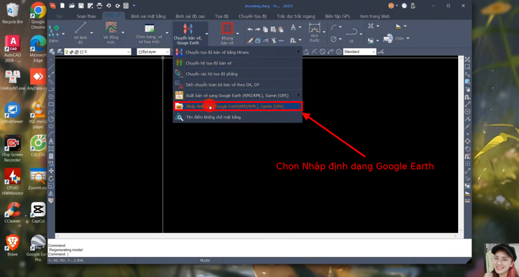 Nhập định dạng Google Earth KMZ về AutoCAD bằng HHMap