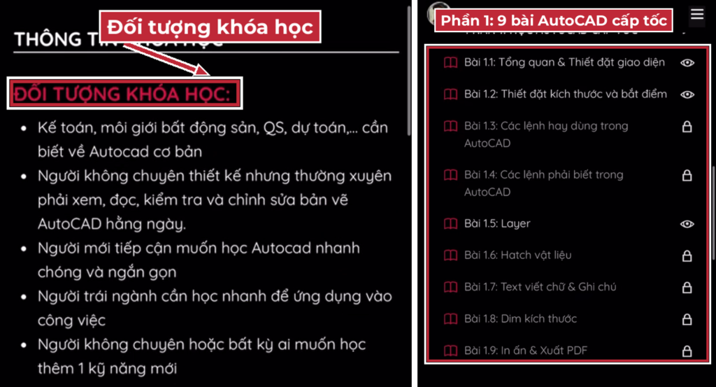 Đối tượng học và chương trình khóa học AutoCAD thực dụng