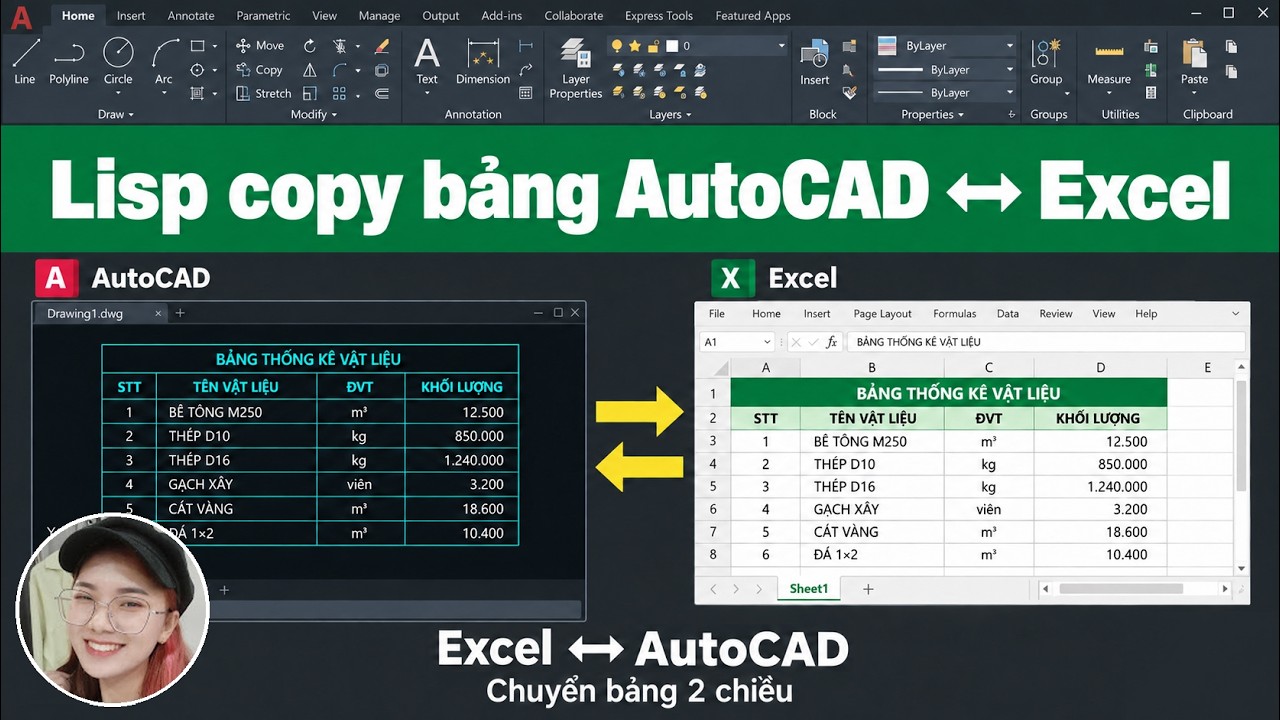Lisp copy bảng AutoCAD sang Excel và ngược lại D2X