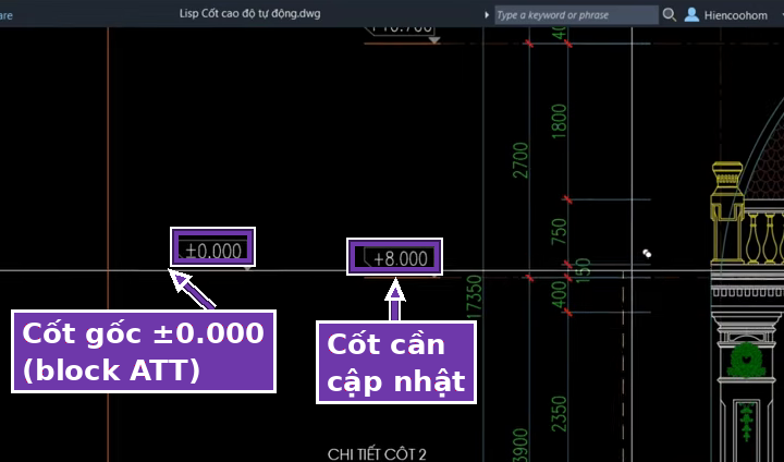 Cốt gốc ±0.000 dạng block ATT và các cốt cần cập nhật cao độ