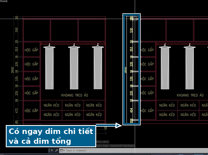 Lisp QD2 cho ngay dim chi tiết và cả dim tổng