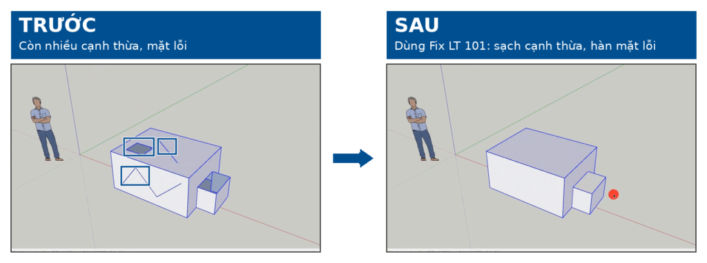 Trước và sau khi dùng plugin Fix LT 101: sạch cạnh thừa, hàn mặt lỗi