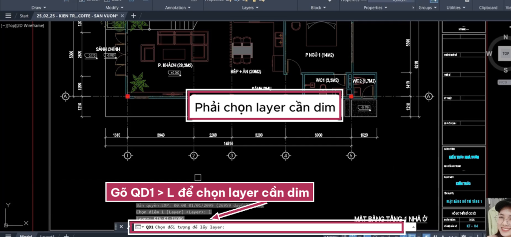 Lisp QD gõ L chọn layer tường cần DIM