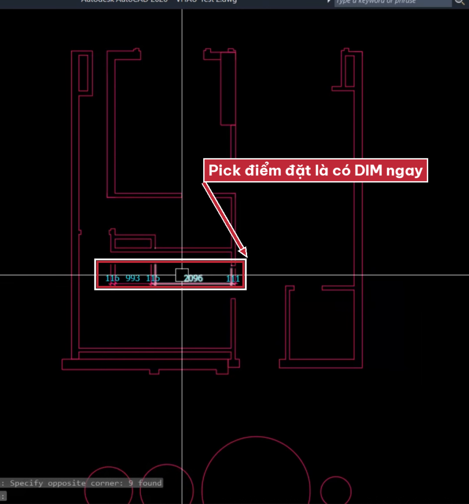 Pick điểm đặt đường dim để có ngay chuỗi kích thước trong AutoCAD