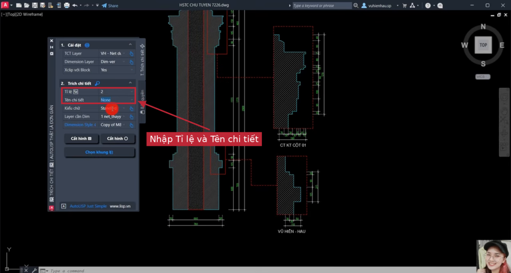Bảng lisp TCT nhập tỉ lệ và tên chi tiết