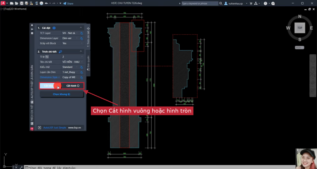 Lisp TCT chọn trích chi tiết hình vuông hoặc hình tròn