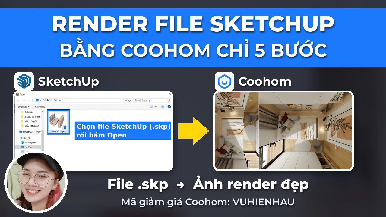 Thumbnail hướng dẫn render file SketchUp bằng Coohom trong 5 bước