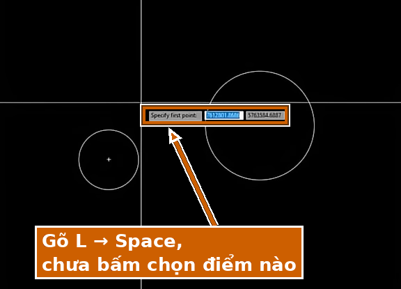 Gõ lệnh L rồi Space, chưa bấm chọn điểm nào trong AutoCAD