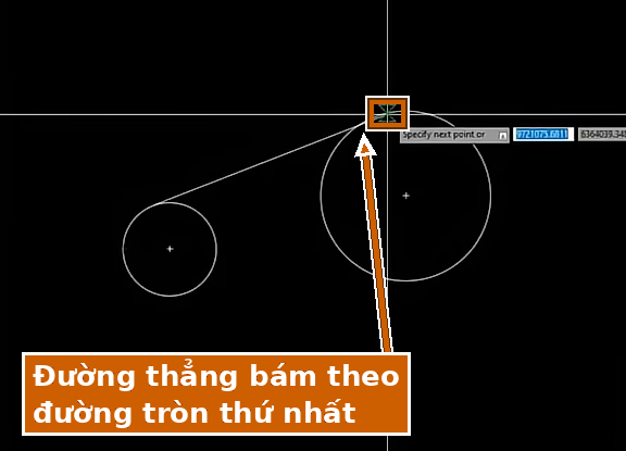 Sau khi chọn đường tròn thứ nhất, đường thẳng bám theo đường tròn