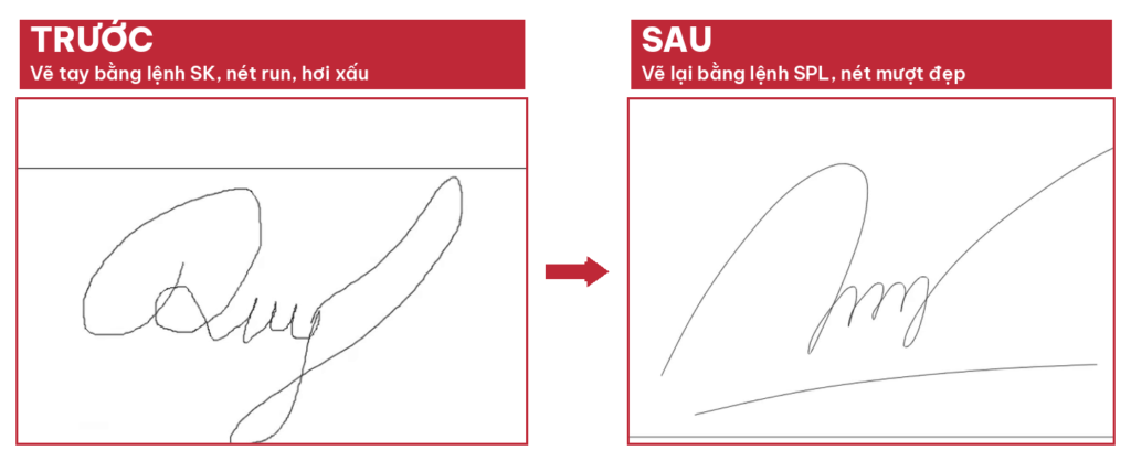 Viết chữ ký trong AutoCAD bằng lệnh SK so với lệnh SPL trước và sau