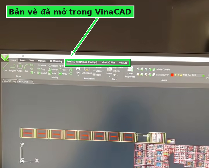 Bản vẽ AutoCAD đã được mở trong phần mềm VinaCAD