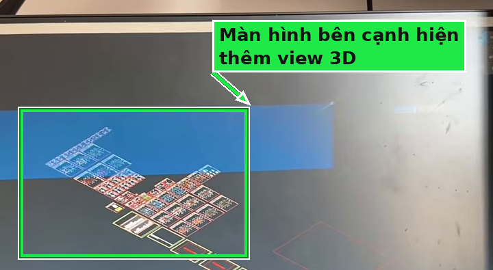 Màn hình bên cạnh hiện thêm view 3D của cùng bản vẽ VinaCAD
