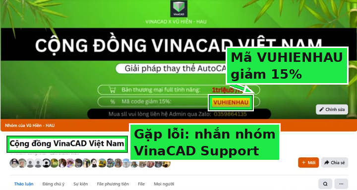 Mã VUHIENHAU giảm 15% VinaCAD và nhóm cộng đồng VinaCAD Support