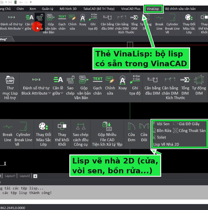 Thẻ VinaLisp có sẵn trong VinaCAD